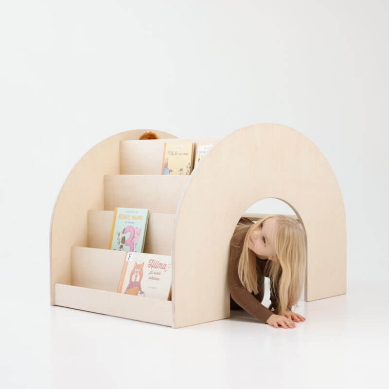 FitWood KUMPU Montessori raamaturiiul koos laua ja tunneliga